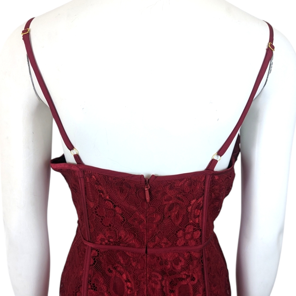 Lulus Lace Spaghetti Strace Dress NEW Womens Medium Red Lace Midi Sheath - Picture 5 of 13